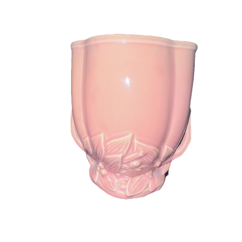 Vtg. McCoy Salmon Pink Diamond‎ Shaped Planter w/Floral Design 7" MCM Hollywood